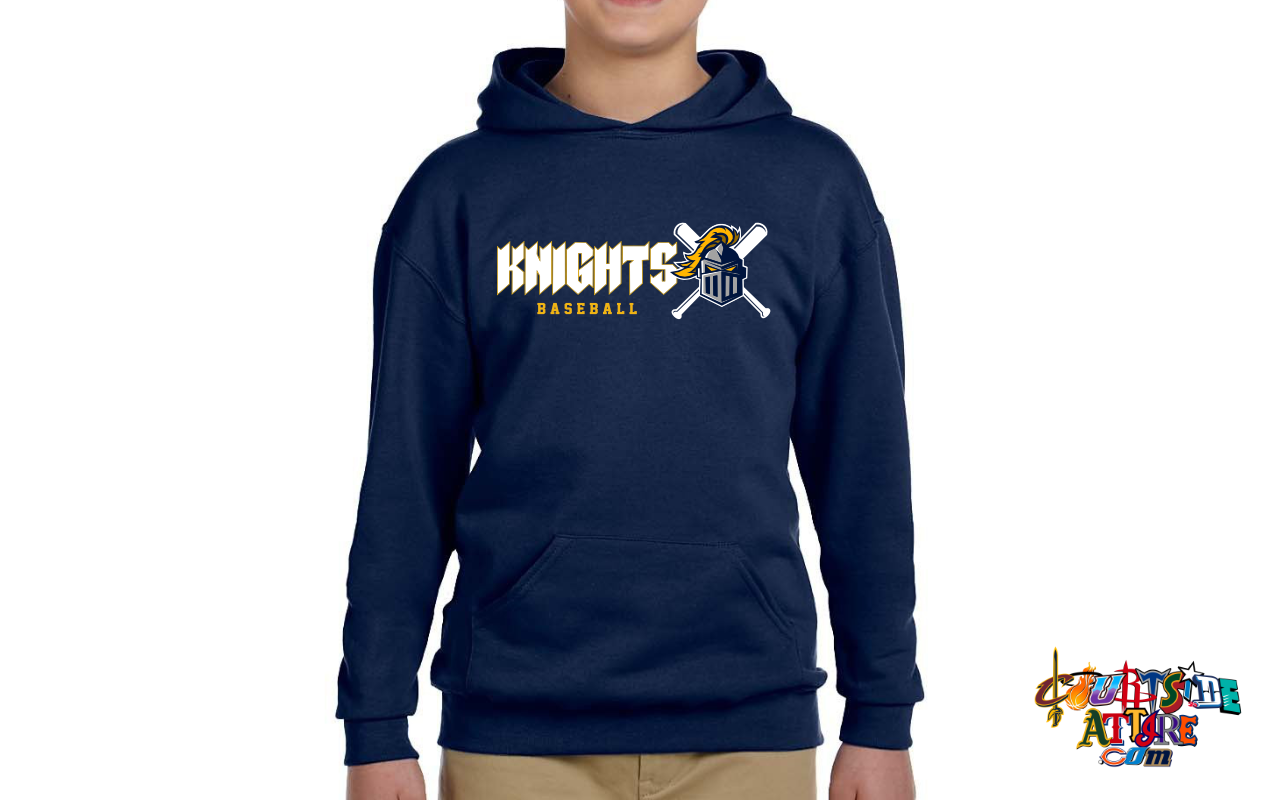 Youth NuBlend® Fleece Pullover Hooded Sweatshirt Navy and Gray EYRA Knights
