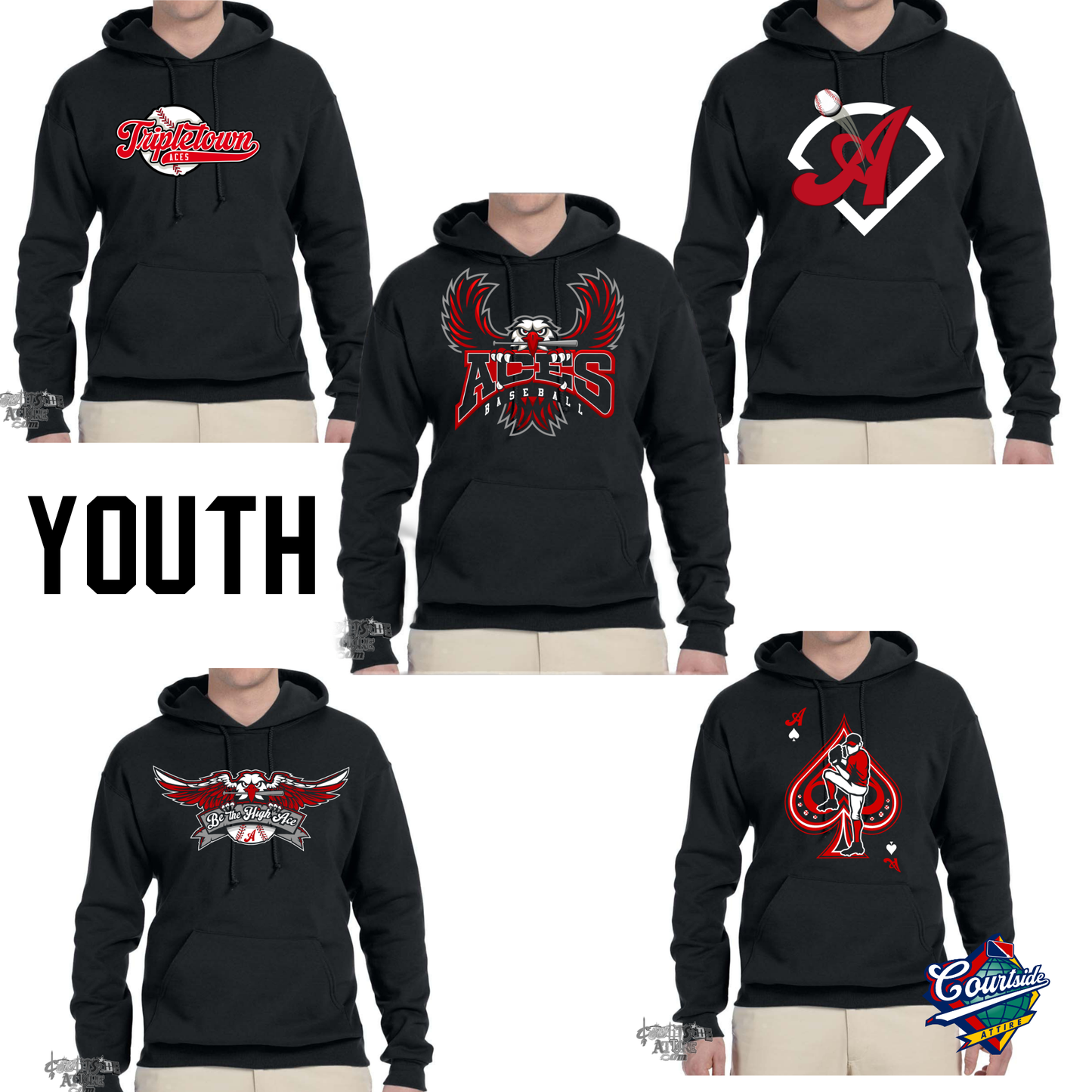 Youth Aces Black Hoodie Tripletown Multiple Designs