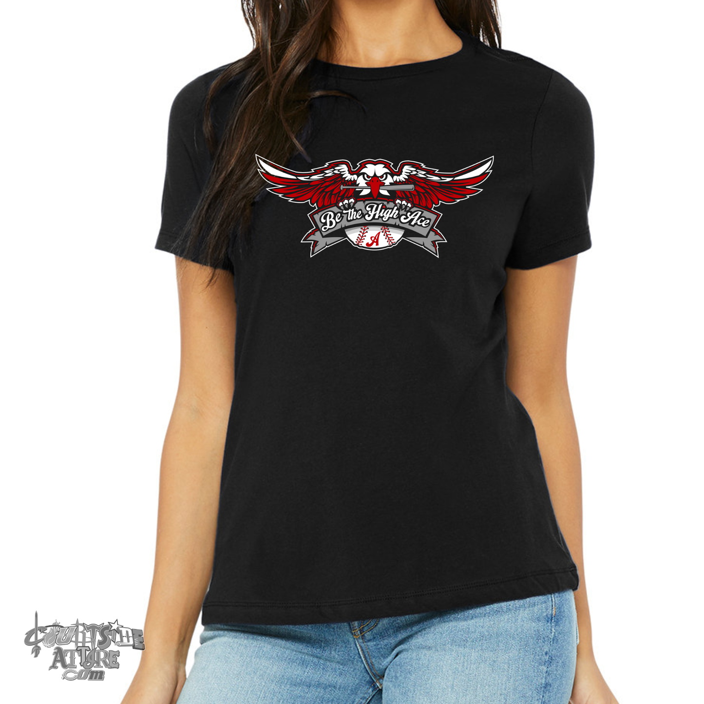 Ladies' Aces Black Jersey Short-Sleeve T-Shirt b6400 Tripletown Multiple Designs