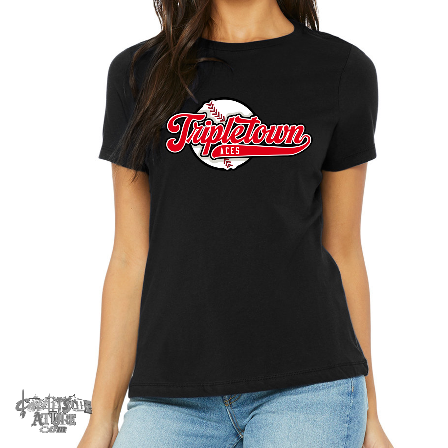 Ladies' Aces Black Jersey Short-Sleeve T-Shirt b6400 Tripletown Multiple Designs