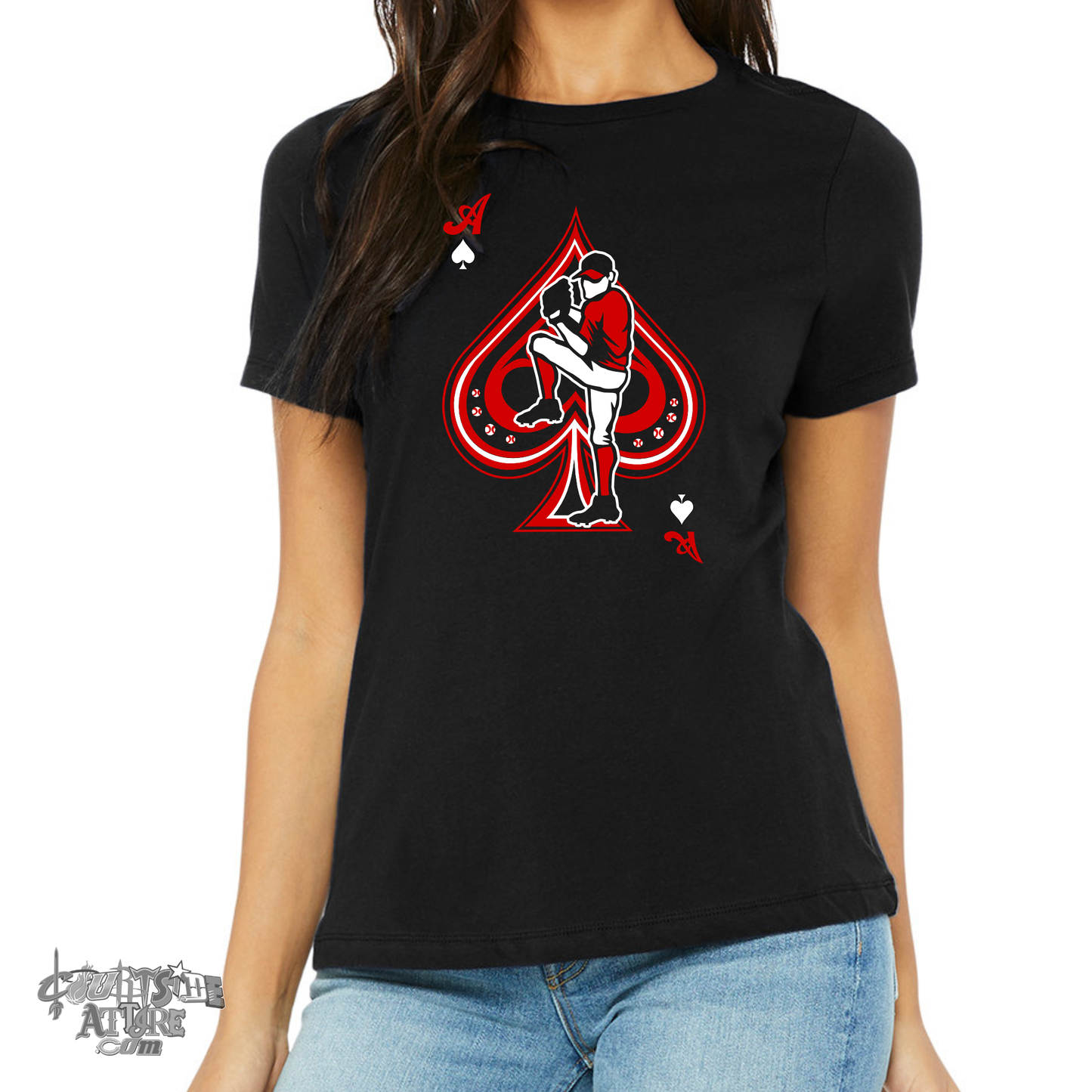 Ladies' Aces Black Jersey Short-Sleeve T-Shirt b6400 Tripletown Multiple Designs