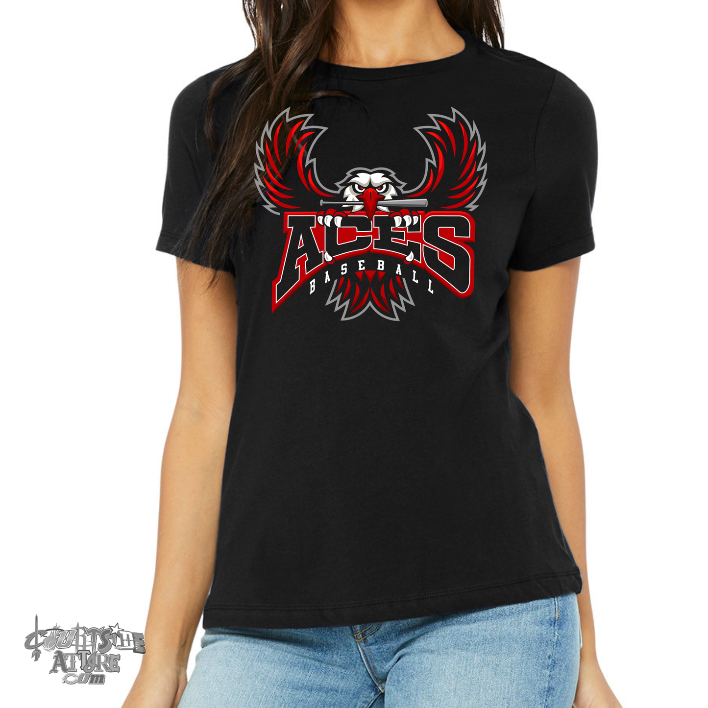 Ladies' Aces Black Jersey Short-Sleeve T-Shirt b6400 Tripletown Multiple Designs