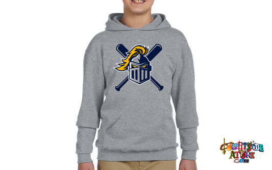 Youth NuBlend® Fleece Pullover Hooded Sweatshirt Navy and Gray EYRA Knights