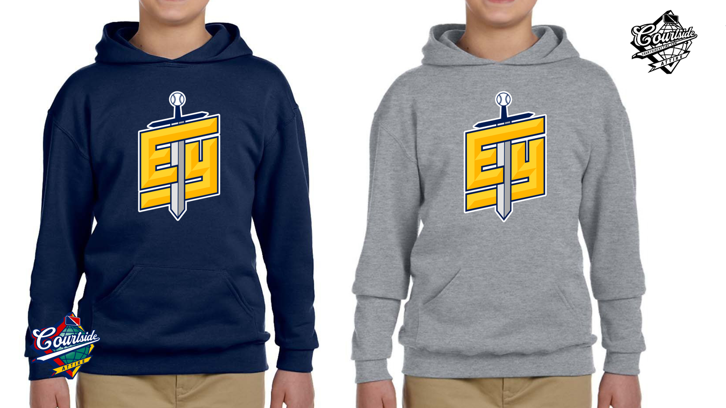 Youth Fleece Pullover Hooded Sweatshirt Navy and Gray EYRA Knights EY