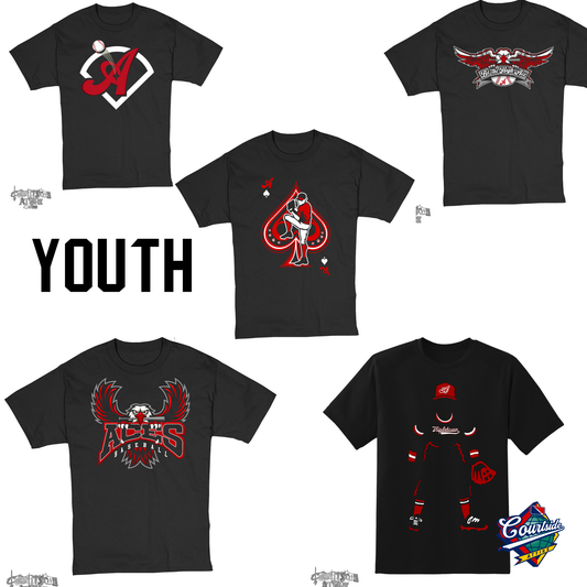 Youth Black T-shirt Aces Tripletown Multiple Designs