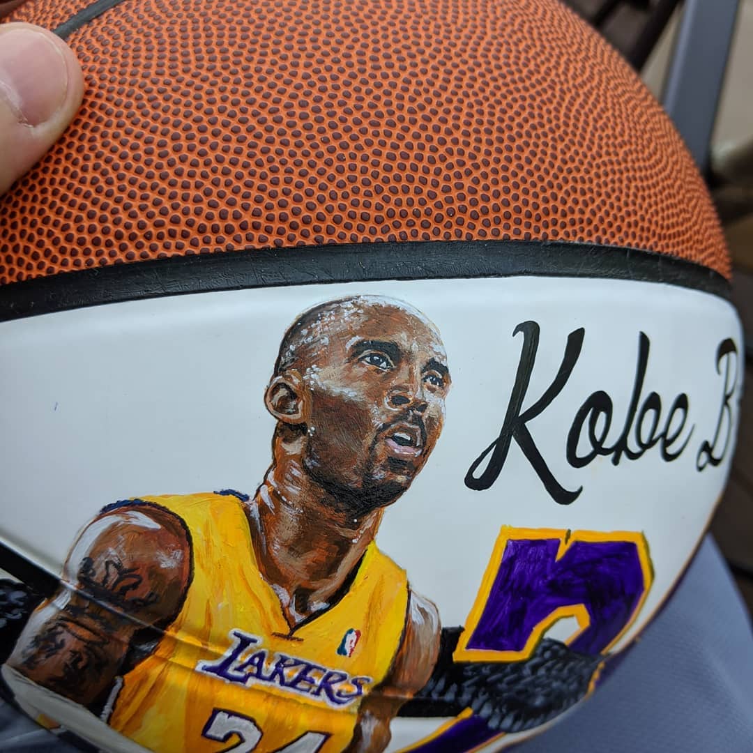 Custom Painted Kobe Bryant Tribute Basketball Black Mamba Lakers auto autograph