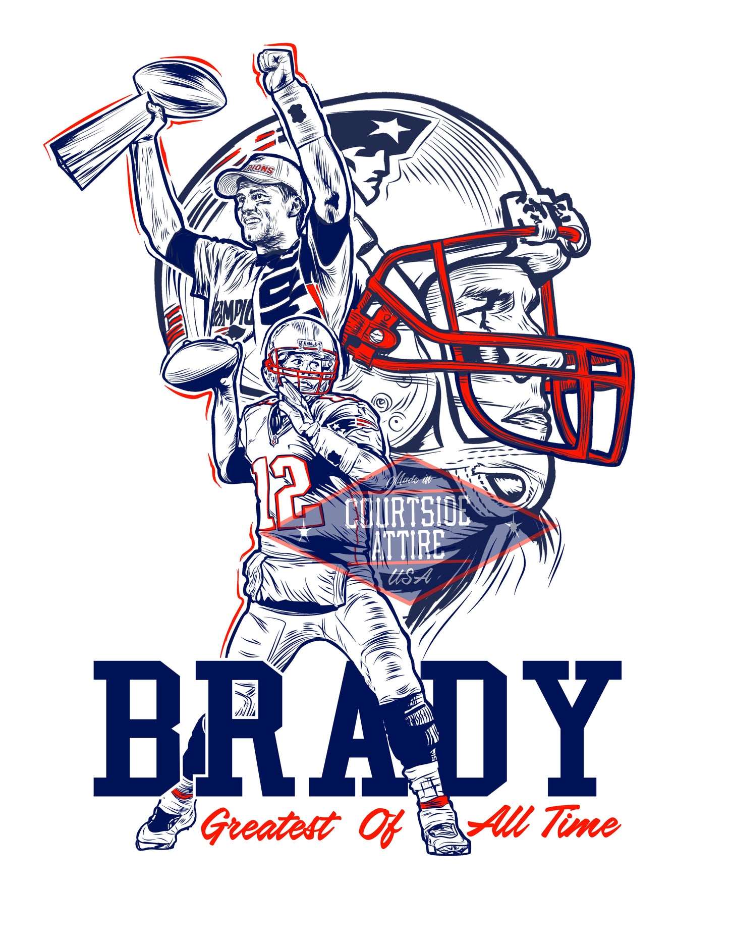 Tom Brady G.O.A.T. New England Hoodie Sweatshirt Mens Adult Grey